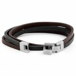 Lucleon Dark Leather & Stainless Steel Double Wrap Bracelet -MEN'S BRACELETS Sales Store 8 3 1 185
