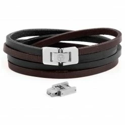 Lucleon Dark Leather & Stainless Steel Double Wrap Bracelet -MEN'S BRACELETS Sales Store 8 4 1 106