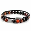 Neshraw Natural Agate & Braided Leather Band Bracelet Set