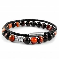 Neshraw Natural Agate & Braided Leather Band Bracelet Set