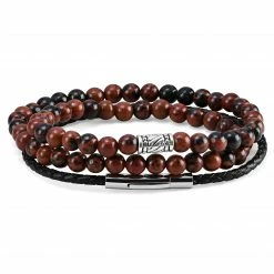 Neshraw Marbled Agate & Leather Bracelet Set