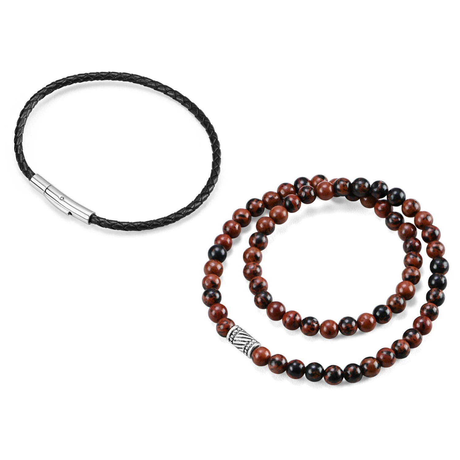 Neshraw Marbled Agate & Leather Bracelet Set 2 Neshraw Marbled Agate & Leather Bracelet Set - Image 2