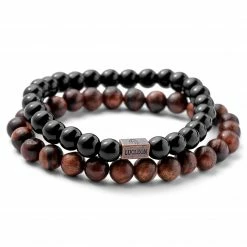 Lucleon Black Onyx & Pear Tree Wooden Bracelet Set