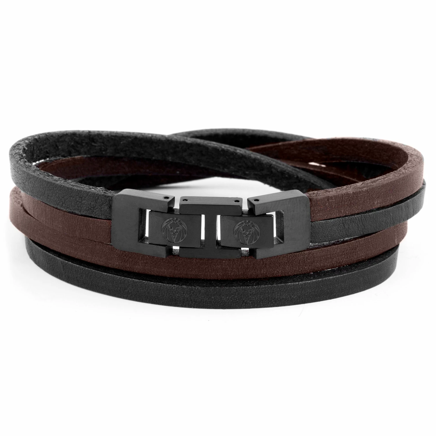 Lucleon Roy | Black & Dark Leather & Stainless Steel Double Strap Bracelet 2 Lucleon Roy | Black & Dark Leather & Stainless Steel Double Strap Bracelet - Image 2