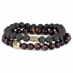 Lucleon Miro | Black Lava Rock & Red Tiger's Eye Bracelet Set