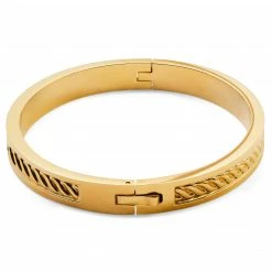 Lucleon Arie | Gold-Tone Stainless Steel Rope Texture Bangle Bracelet -MEN'S BRACELETS Sales Store 9 2 uze
