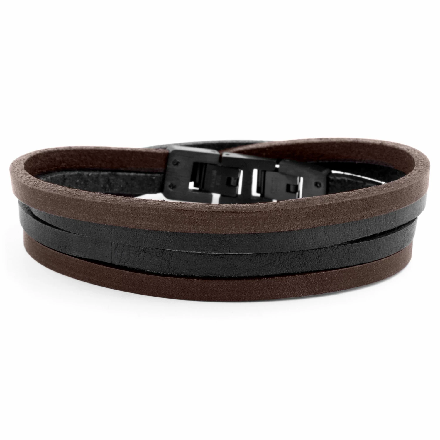 Lucleon Roy | Black & Dark Leather & Stainless Steel Double Strap Bracelet 1 Lucleon Roy | Black & Dark Leather & Stainless Steel Double Strap Bracelet