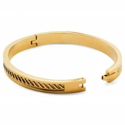 Lucleon Arie | Gold-Tone Stainless Steel Rope Texture Bangle Bracelet -MEN'S BRACELETS Sales Store 9 3 uze