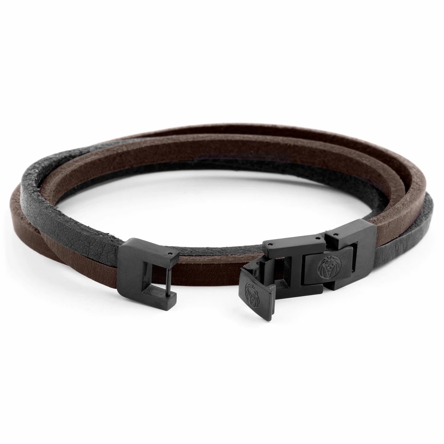 Lucleon Roy | Black & Dark Leather & Stainless Steel Double Strap Bracelet 4 Lucleon Roy | Black & Dark Leather & Stainless Steel Double Strap Bracelet - Image 4