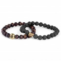 Lucleon Miro | Black Lava Rock & Red Tiger's Eye Bracelet Set -MEN'S BRACELETS Sales Store 9 3 3 7