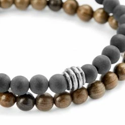 Waykins Wave | Silver-Tone Light Grey and Wooden Bracelet Set 8 Waykins Wave | Silver-Tone Light Grey and Wooden Bracelet Set -MEN'S BRACELETS Sales Store 9 3 copy 15