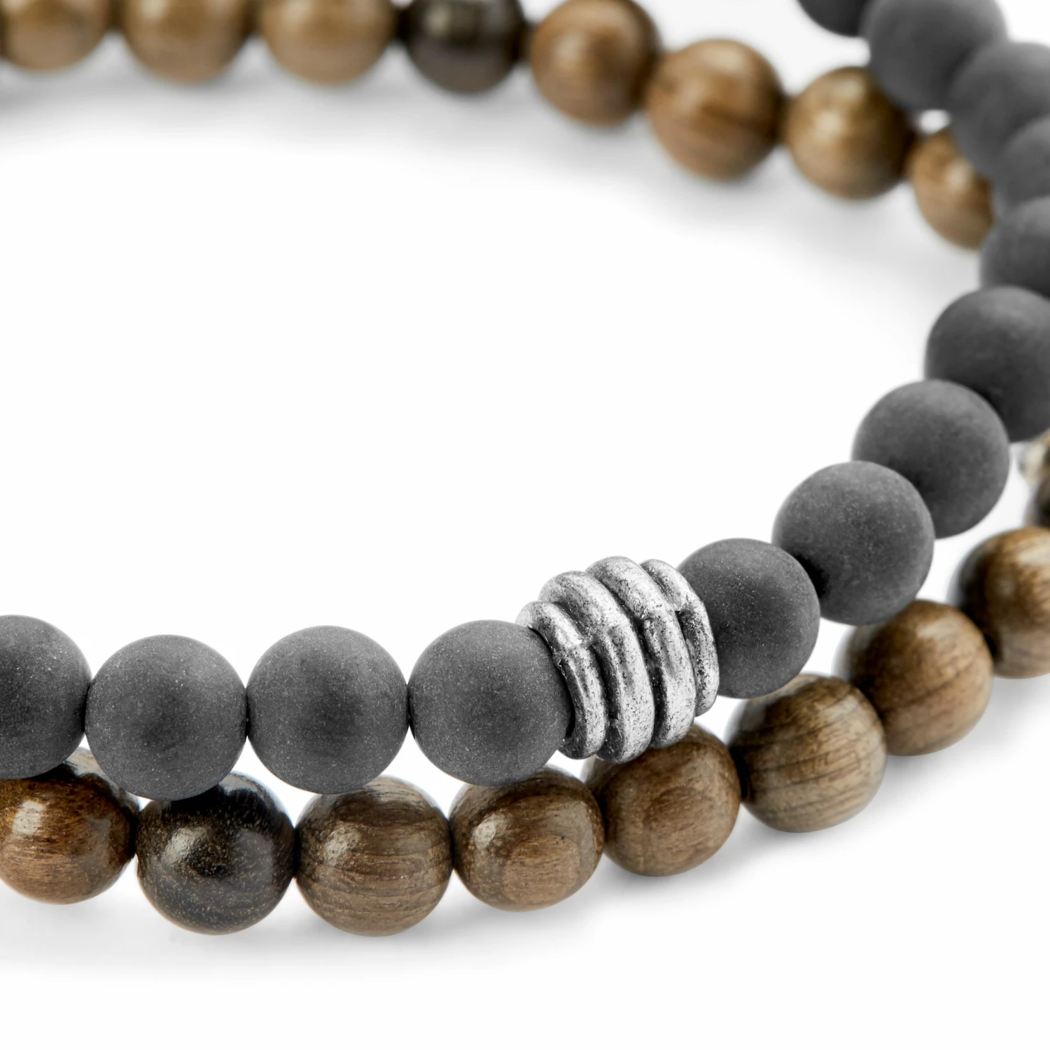 Waykins Wave | Silver-Tone Light Grey and Wooden Bracelet Set 3 Waykins Wave | Silver-Tone Light Grey and Wooden Bracelet Set - Image 3