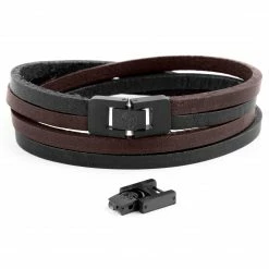 Lucleon Roy | Black & Dark Leather & Stainless Steel Double Strap Bracelet 10 Lucleon Roy | Black & Dark Leather & Stainless Steel Double Strap Bracelet -MEN'S BRACELETS Sales Store 9 4 90