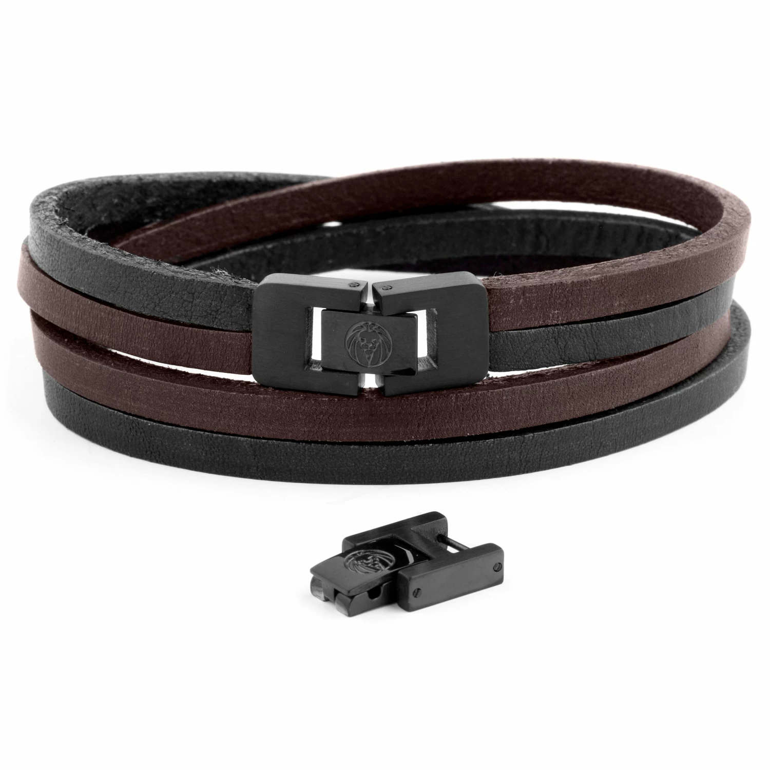 Lucleon Roy | Black & Dark Leather & Stainless Steel Double Strap Bracelet 5 Lucleon Roy | Black & Dark Leather & Stainless Steel Double Strap Bracelet - Image 5
