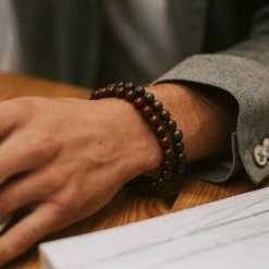 Lucleon Black Onyx & Pear Tree Wooden Bracelet Set -MEN'S BRACELETS Sales Store 9060 bracelet