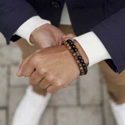 Lucleon Black Onyx & Pear Tree Wooden Bracelet Set -MEN'S BRACELETS Sales Store 9060 square