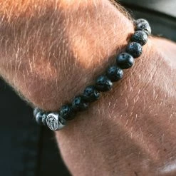 Lucleon Black Lava Rock & Stainless Steel Bracelet -MEN'S BRACELETS Sales Store 9064 bracelet