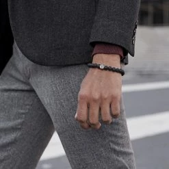 Lucleon Black Lava Rock & Stainless Steel Bracelet -MEN'S BRACELETS Sales Store 9064 square