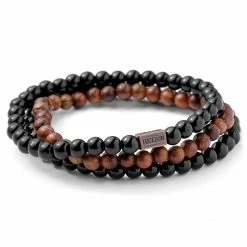 Lucleon Black Natural Stone & Wooden Bracelet Set