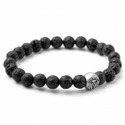 Lucleon Black Lava Rock & Stainless Steel Bracelet