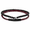Lucleon Bordeaux Leather & Black Natural Stone Bracelet Set