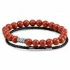 Neshraw Red Agate & Braided Leather Band Bracelet Set