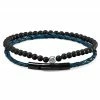 Lucleon Navy Blue Leather & Black Stone Bracelet Set