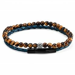 Lucleon Blue Leather & Tiger's Eye Bracelet Set