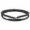 Lucleon All Black Leather & Natural Stone Bracelet Set