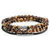 Neshraw Tiger's Eye & Black Leather Bracelet Set