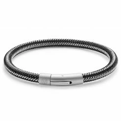 Lucleon Black & Silver-Tone Stainless Steel Cable Bracelet 8 Lucleon Black & Silver-Tone Stainless Steel Cable Bracelet -MEN'S BRACELETS Sales Store aghcfggluj