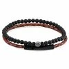 Lucleon Rusty Brown Leather & Matte Black Stone Bracelet Set