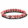 Neshraw Soft Red Agate & Braided Leather Band Bracelet Set