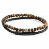 Lucleon Black Leather & Natural Stone Bracelet Set