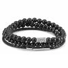 Neshraw Black Natural Stone & Leather Bracelet Set
