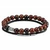 Neshraw Brown Natural Stone & Braided Leather Band Bracelet Set