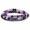 Neshraw Violet Natural Stone & Black Leather Bracelet Set