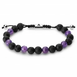 Arkai Sanatio | 6mm Black Lava Rock & Amethyst Bracelet