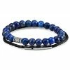 Neshraw Blue Marble & Braided Leather Band Bracelet Set