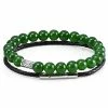 Neshraw Jade-Coloured Natural Stone & Braided Leather Band Bracelet Set