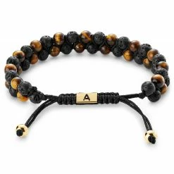 Arkai Sanatio | Black Lava Rock & Tiger's Eye Double Bracelet -MEN'S BRACELETS Sales Store avgvuglh