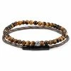 Lucleon Grey Leather & Tiger's Eye Bracelet Set