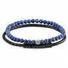 Lucleon Black Leather & Marine Blue Stone Bracelet Set