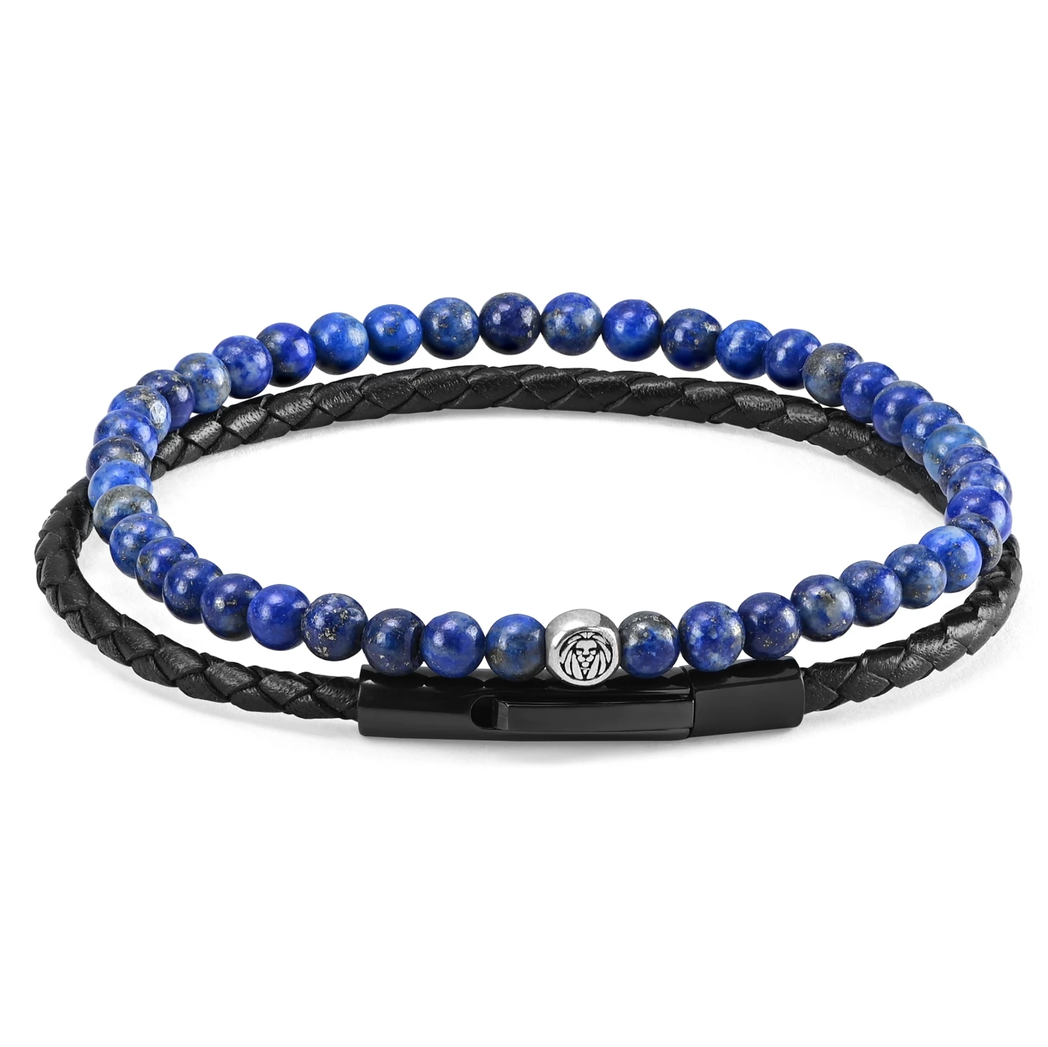 Lucleon Black Leather & Marine Blue Stone Bracelet Set 1 Lucleon Black Leather & Marine Blue Stone Bracelet Set