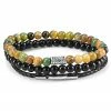 Neshraw Black & Striped Agate & Leather Bracelet Set