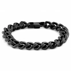 Lucleon 10mm Black Stainless Steel Curb Chain Bracelet