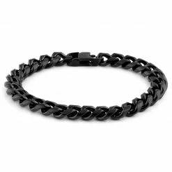 Lucleon 8mm Black Stainless Steel Curb Chain Bracelet