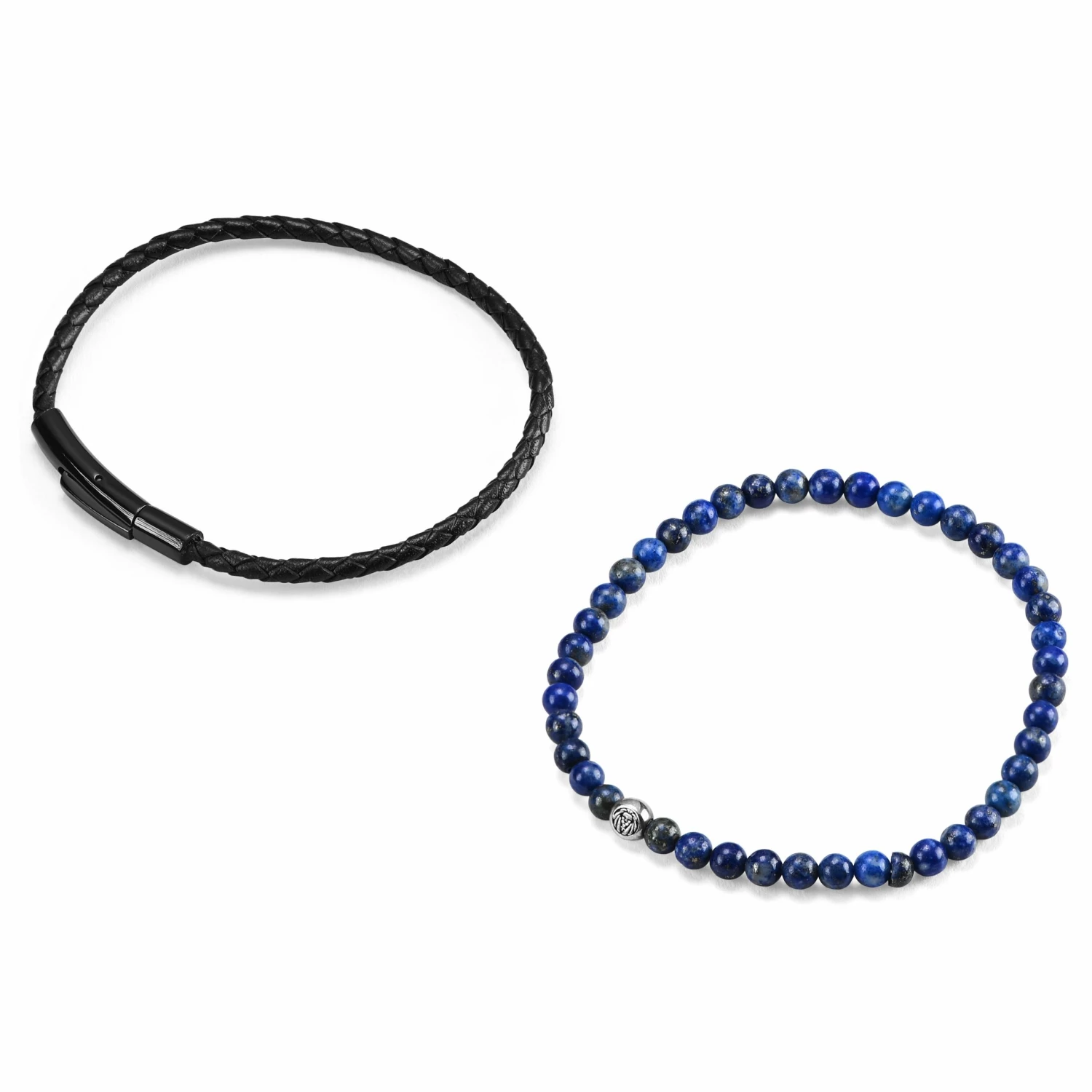 Lucleon Black Leather & Marine Blue Stone Bracelet Set 2 Lucleon Black Leather & Marine Blue Stone Bracelet Set - Image 2