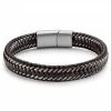 Lucleon Brown Leather & Stainless Steel Braided Bracelet