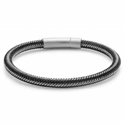Lucleon Black & Silver-Tone Stainless Steel Cable Bracelet
